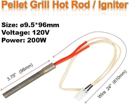Heavy Duty Porcelain Enamel Fire Burn Pot Replacement Kit with Ignitor Rod and Ash Scraper, Fits Traeger (Except PTG) & Most Pit Boss Pellet Grills, Heavy-Duty 14-Gauge Steel, 200W/120V