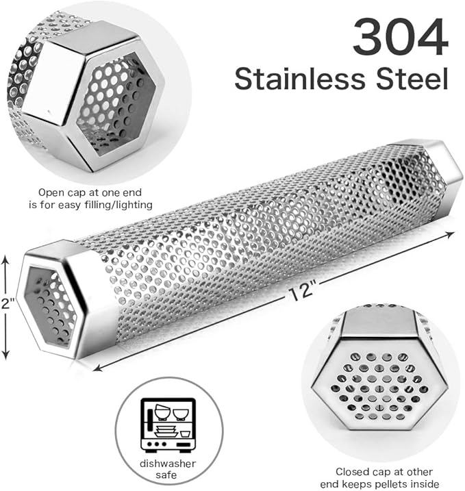 LANNEY Smoke Tube for Pellet Smoker 2 Pack, 12'' Smoker Tube for Pellet Grill - Hot or Cold Smoker Accessories for Electric Gas Charcoal Grilling, Stainless Steel Portable Barbecue Smoking Tube