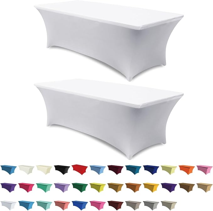 ABCCANOPY 2-Pack 6FT Spandex Table Covers, Stretch Fitted Tablecloth, White | Rectangular Tight, Fitted, Washable and Wrinkle Resistant Table Protector for Wedding, Banquet,Birthday, Party, Event