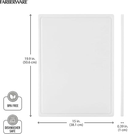 FARBERWARE Extra-Large Plastic Cutting Board, 15x20 Inch Dishwasher-Safe Chopping Board with Juice Groove, Non-Slip Surface, Durable, White