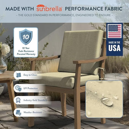 California Umbrella Outdoor Dining Chair, Set of 4 Patio Seat Cushions, 20 x 40 Inch, Premium Outdoor Memory Foam, Fade Resistant, Sunbrella Fabric, Fabric Ties, Antique Beige