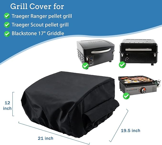 Cover for Traeger Ranger Grill, for Traeger Scout Grill, for Blackstone 17" Griddle, Heavy Duty Portable Griddle Cover Accessories for BAC475 Parts, 21" x 19.5" x 12"