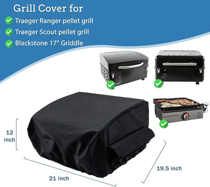 Cover for Traeger Ranger Grill, for Traeger Scout Grill, for Blackstone 17" Griddle, Heavy Duty Portable Griddle Cover Accessories for BAC475 Parts, 21" x 19.5" x 12"