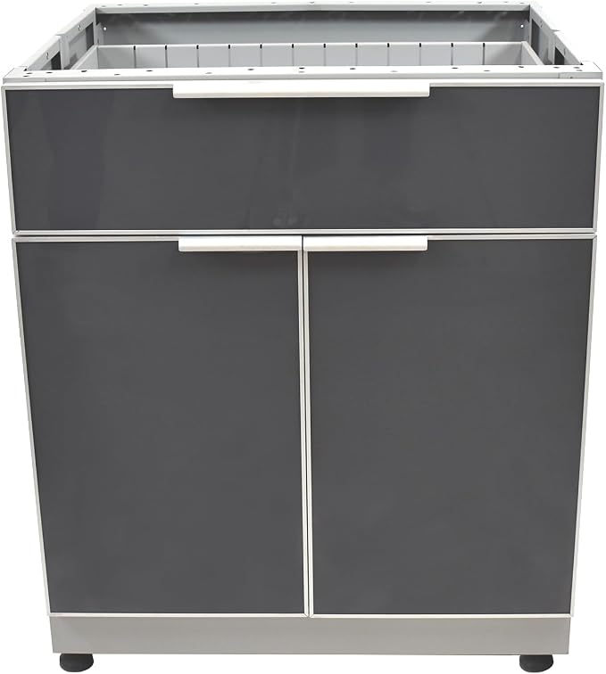 Blue Sky Outdoor Living 3-Piece Stainless Steel Outdoor Kitchen Combo Set – 2X 2 Door Cabinet, 1x 1 Drawer, 2 Door Cabinet, 1x Pull-Out Trash System, 3X 26 Standard Countertops