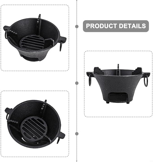 Cast Iron Charcoal Stove,Thickened Bottom for Even Heat Retention and Distribution,Cooktop and Barbecue Grill for Outdoor Cooking, Camping, Picnic,Home Use(16cm)