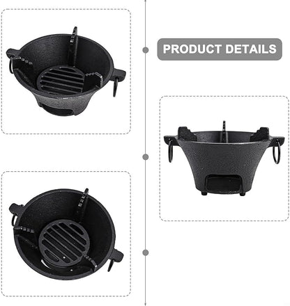 Cast Iron Charcoal Stove,Thickened Bottom for Even Heat Retention and Distribution,Cooktop and Barbecue Grill for Outdoor Cooking, Camping, Picnic,Home Use(19.5cm)