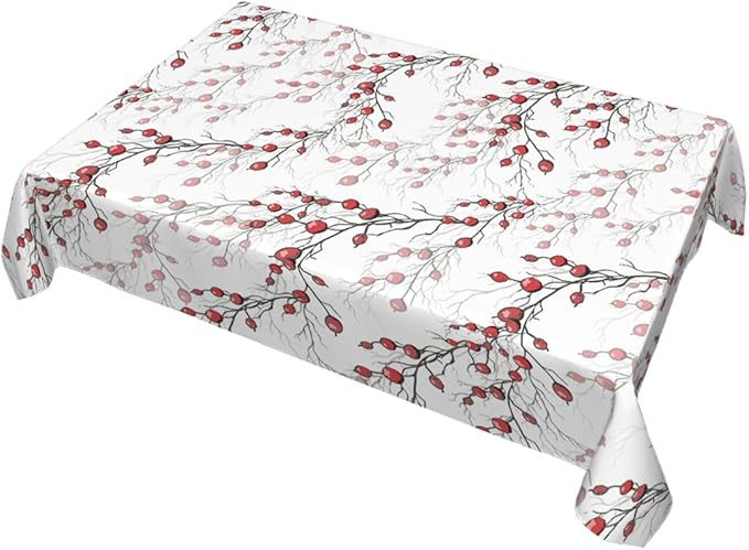 Decorative Rectangle Table Cloths Red Berries of Holly Without Leaf Tablecloth Table Cover for Dining/BBQ/Picnic/Coffee Table 52 X 70 Inches