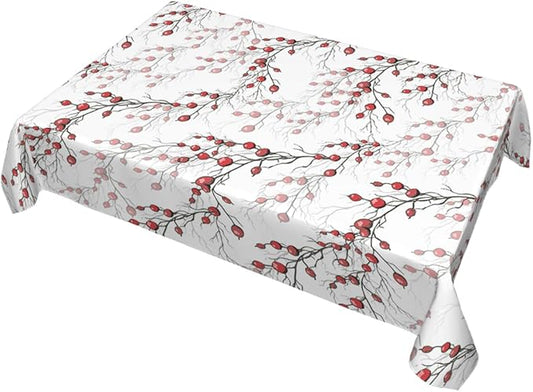 Decorative Rectangle Table Cloths Red Berries of Holly Without Leaf Tablecloth Table Cover for Dining/BBQ/Picnic/Coffee Table 52 X 70 Inches