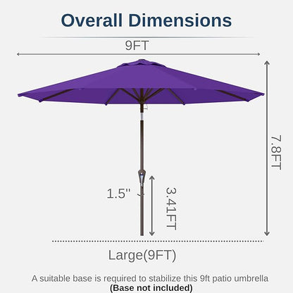 9ft Patio Umbrella with Push Button Tilt and Crank,Outdoor Market Table Umbrella UV Protection 8 Sturdy Ribs for Backyard,Garden,Pool,Deck(Dark Purple)