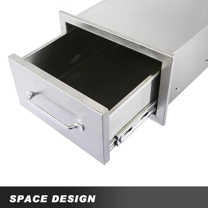 Ryan 14x8.5x23 Inch Outdoor Stainless Kitchen Drawers, 1-Tier Stainless Steel BBQ Drawers, Single Access with Handle for BBQ Island