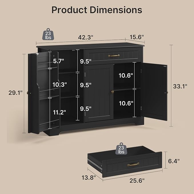 Buffet Cabinet with Storage Shelf, Black | for Coffee Bar, Dining Room, Kitchen, or Laundry Room Organization