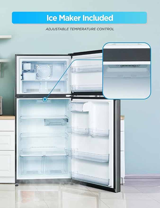 Commercial Cool 18 Cu. Ft. Top Mount Refrigerator with Ice Maker, 2-Door Fridge with Top Freezer, Freezer with Icemaker and Adjustable Temperature Control, Energy Star Certified, Stainless Look | 2-Door Refrigerator with Top Freezer, Freezer with Icema...