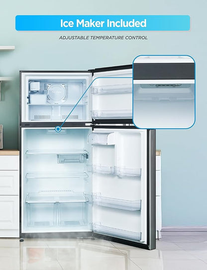 Commercial Cool 18 Cu. Ft. Top Mount Refrigerator with Ice Maker, 2-Door Fridge with Top Freezer, Freezer with Icemaker and Adjustable Temperature Control, Energy Star Certified, Stainless Look | 2-Door Refrigerator with Top Freezer, Freezer with Icema...