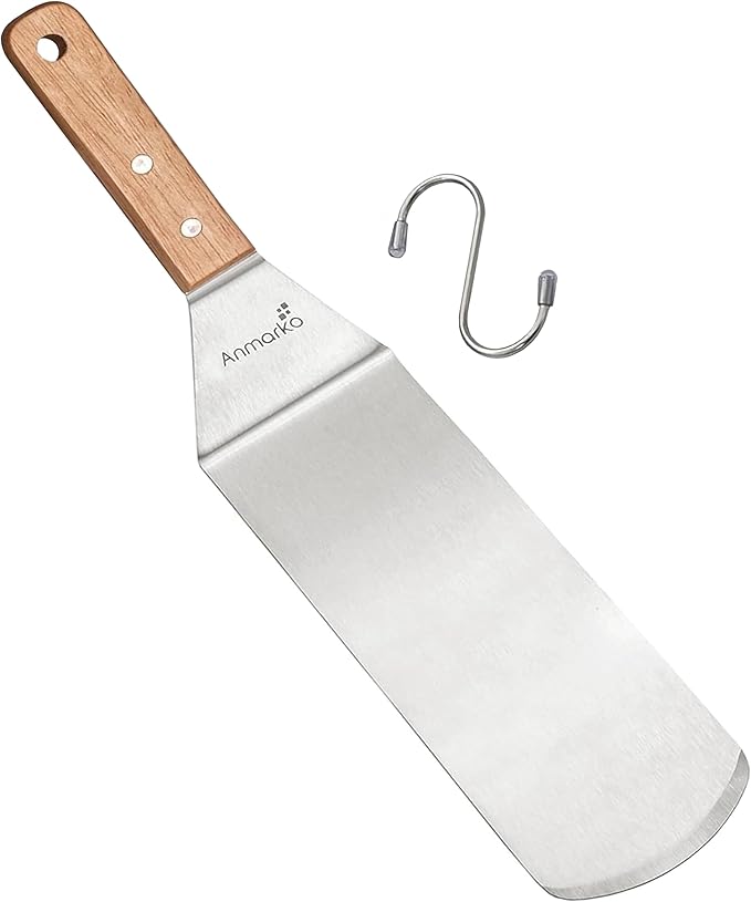 Stainless Steel Spatula with Wooden Handle, Food Spatula with S-Hook