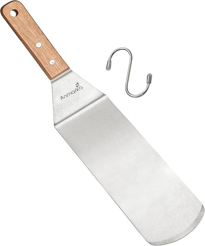 Stainless Steel Spatula with Wooden Handle, Food Spatula with S-Hook