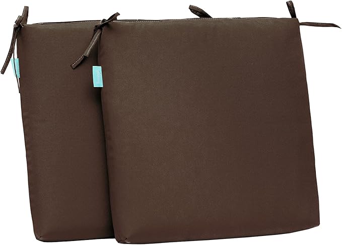 QILLOWAY Outdoor Indoor Chair Pads,Seat Cushions, Square Foam Dining Chair Patio Cushion Set of 4, All Weather, 17" Lx17 Wx3 D (Coffee)