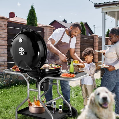 Black Charcoal Grills with Table, Portable BBQ Grill for Outdoor Camping, Barbecue Grill with Cover, Kettle Grill for Outdoor Cooking Family Party