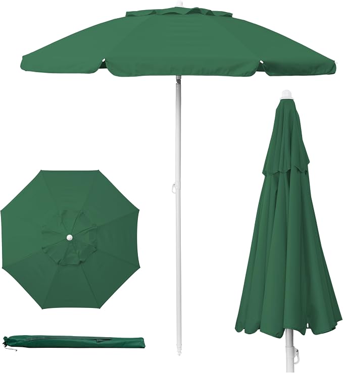 PICNIC TIME 5.5 Ft Portable Beach Umbrella, Lightweight UV Protection Sunshade with Tilt Pole & Carry Bag, Outdoor Canopy Umbrella for Beach, Sand, Pool, Patio, Camping, Travel, or Backyard Shade, (Hunter Green)