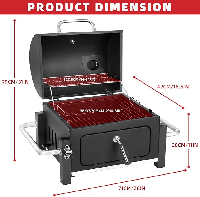 Kendane Portable Charcoal Grill with 314 Square Inch Cooking Area,Compact Tabletop Charcoal Grill with Warming Rack,Small BBQ Grill with Charcoal Tray for Outdoor Camping, Picnic