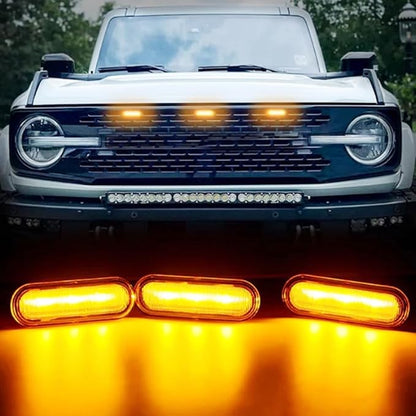 ERIDANUS Auto Accessories Fit for Ford Bronco 2021 2022 2023 2024 (Not Fit for Bronco Sport) LED Front Grille Lights Lamps Yellow Lens (Yellow) ABS+LED 3 PCS