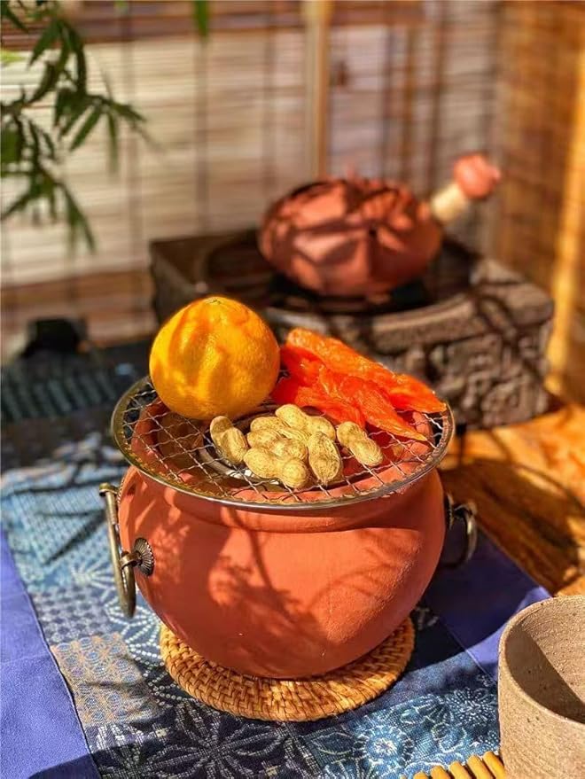 Chaozhou Imperial Kiln rare red clay charcoal stove tea set Kung Fu tea stove Outdoor heating stove barbecue oven Pottery stove（ Ancient charcoal furnace diameter 16CM* H12CM）