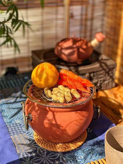 Chaozhou Imperial Kiln rare red clay charcoal stove tea set Kung Fu tea stove Outdoor heating stove barbecue oven Pottery stove（ Ancient charcoal furnace diameter 16CM* H12CM）