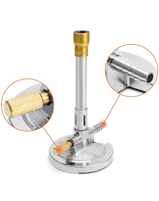 QWORK Lab Bunsen Burner for Natural Gas & Propane, 2 Pack Adjustable Lab Gas Burner with Needle Valve and Air Intake Regulator - Zinc Alloy Base and Copper Tube for Heating and Soldering