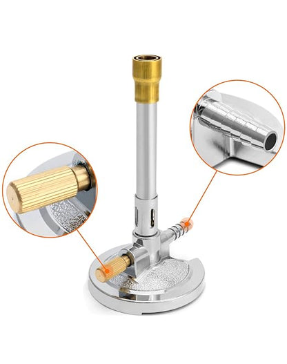 QWORK Lab Bunsen Burner for Natural Gas & Propane, 2 Pack Adjustable Lab Gas Burner with Needle Valve and Air Intake Regulator - Zinc Alloy Base and Copper Tube for Heating and Soldering