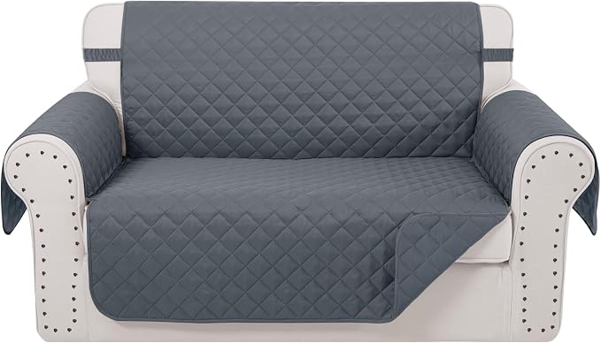 Reversible 45" Small Loveseat Sofa Covers, Dark Blue | Loveseat Covers for Dogs Water Repellent, Friendly Furniture Protector with Elastic Straps for Living Room