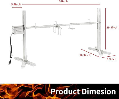 Kendane Electric Rotisserie Grill Kit, 90LBS Pig Spit Rotisserie, Stainless Steel Tripod Stand, 52' Pig Lamb Hooded Roaster, Charcoal Spit with 15W Motor & Height Adjustable for Camping