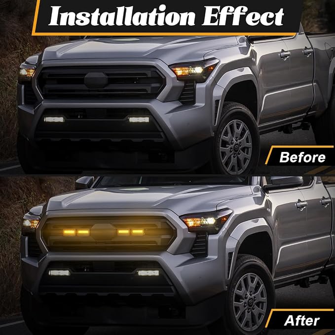 Grill Light for Tacoma SR 2024 2025, Smoked Shell Amber LED Front Grille Lights Fit for Tacoma SR5