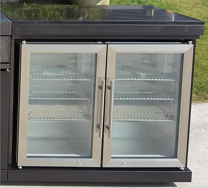 Modular 3 Piece Island Electric and Propane or Natural Gas BBQ Outdoor Black Stainless Steel Grill Kitchen with Double Wine Refrigerator, Sink, Rotisserie, Black Marble Top and FREE Protective Cover