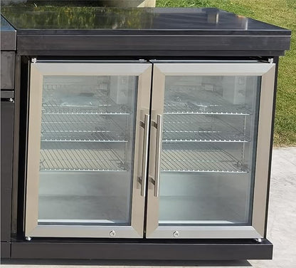 Modular 3 Piece Island Electric and Propane or Natural Gas BBQ Outdoor Black Stainless Steel Grill Kitchen with Double Wine Refrigerator, Sink, Rotisserie, Black Marble Top and FREE Protective Cover