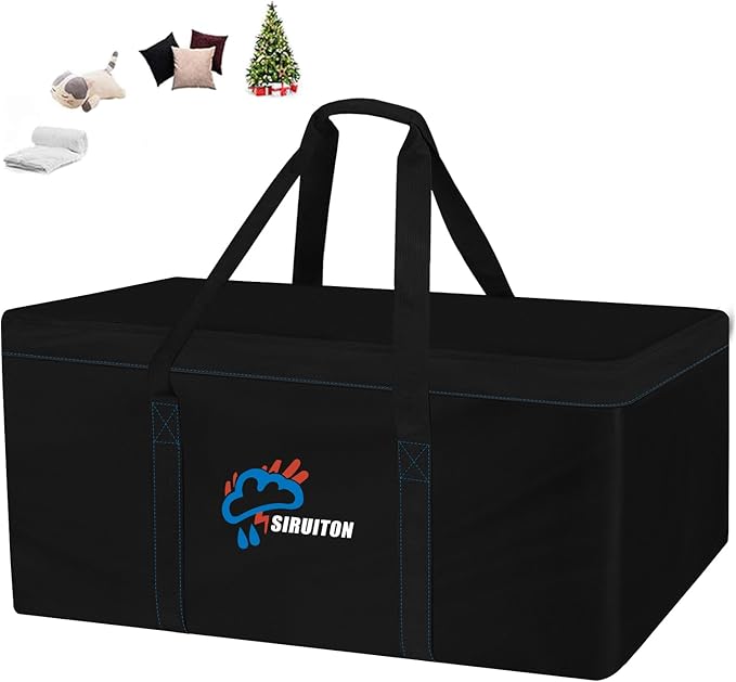 SIRUITON Cushion Storage Bag 600D Oxford,Waterproof,51.2" Lx21.7 Wx23.6 H | Heavy duty, rip proof, with handle & zipper, for patio & garden cushions, UV-resistant, all-weather protection