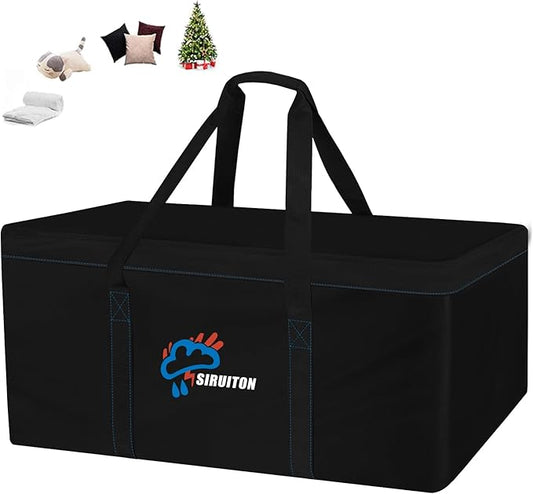 SIRUITON Cushion Storage Bag 600D Oxford,Waterproof,51.2" Lx21.7 Wx23.6 H | Heavy duty, rip proof, with handle & zipper, for patio & garden cushions, UV-resistant, all-weather protection