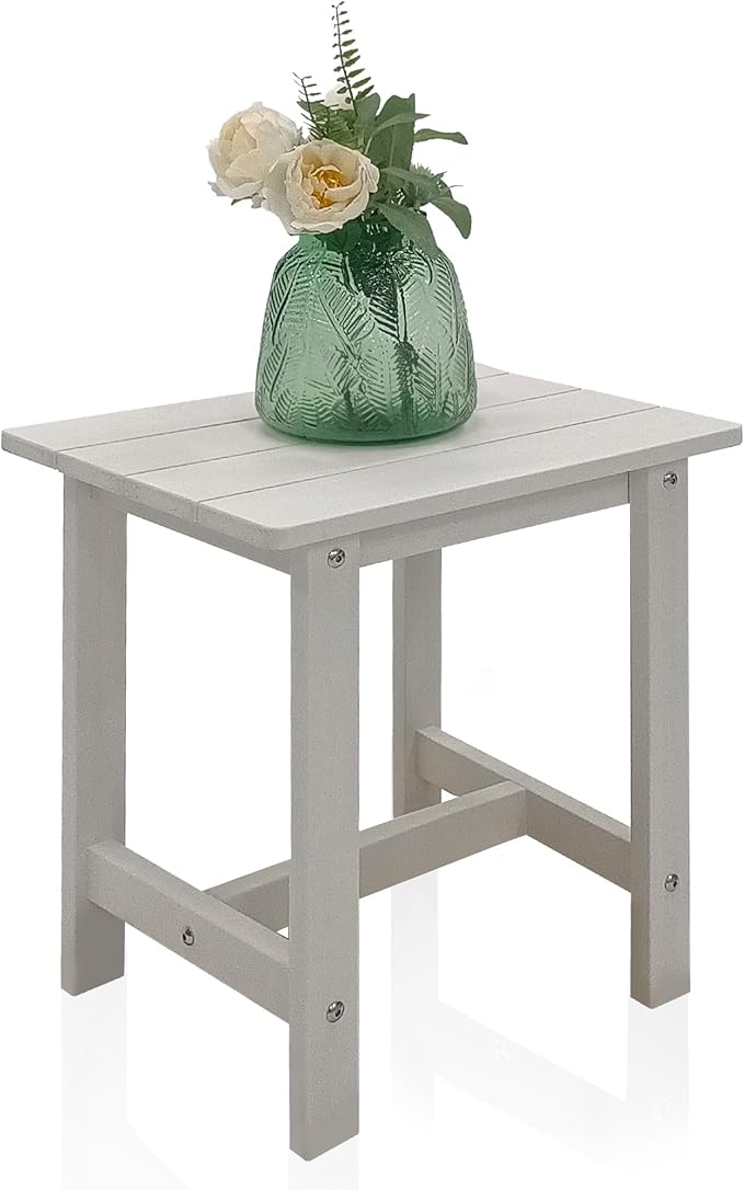 Outdoor Side Table, Adirondack Small Patio Table, Plastic Small Table, HDPS Side Table for Pool, Balcony, Porch, Deck, Backyard, Indoor or Outdoor Use, White