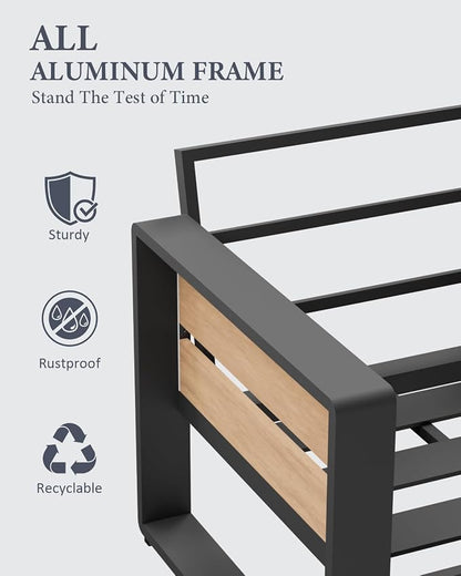 ZANDOR Aluminum Outdoor Patio Furniture-1 Pcs 3-Seat,Dark Gray | Rustproof,High weight capacity,Water-repellent,Washable Cover,All-Weather Resistant,Easy clean,for Poolside Backyard Deck