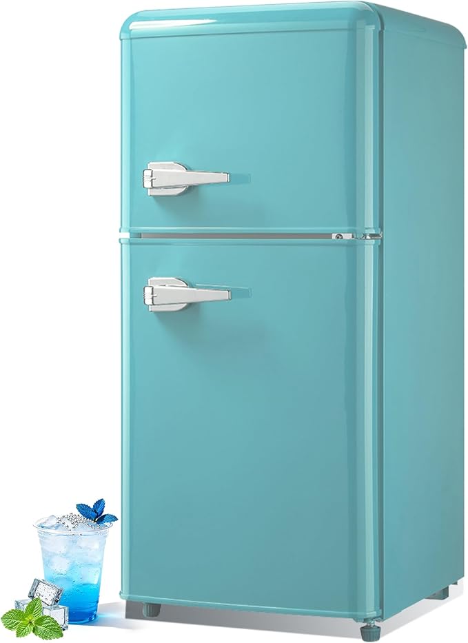 Retro Mini Fridge with Freezer 4.0 Cu. Ft, Small Refrigerator with 7 Level Adjustable Thermostat, Compact Classic Dual Door Fridge Removable Glass Shelves for Apartments, Dorm, Office, Mint Green | 7 Level Adjustable Thermostat, Compact Classic Dual Do...