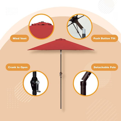 Sunline 7.5 ft Patio Umbrella with Crank & Push Button Tilt, Outdoor Market Umbrella with UV Protection & Wind Vent and Fiberglass Ribs, Metal Frame for Deck, Pool & Table, Brick