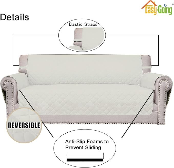 Easy-Going Oversized Chair Sofa Slipcover Reversible Sofa Cover Water Resistant Couch Cover Furniture Protector Cover with Elastic Straps for Pets Dog (Oversized Chair, Ivory/Ivory) | Machine Washable Slipcover For Dogs, Water Resistant Furniture Mat F...