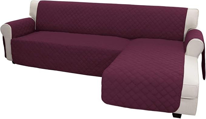Easy-Going Reversible L-Shape Sectional Couch Cover, Large, Wine/Wine | Soft Sofa Slipcover For Dogs, Fits Left/Right Chaise Lounge Protector, Water Resistant Mat For Living Room