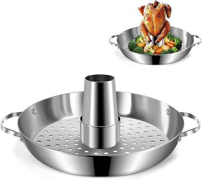 Beer Can Chicken Holder, 12" Large Stainless Steel Chicken Rack for Grill | Sturdy & Dishwasher Safe, Vertical Grilling Accessories Rack for Tender Roaster Turkey Vegetables