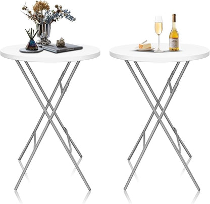GUAGUA 32inch Folding Cocktail Tables, Bar Height, 2 Pack, White | 32in round bar-height tables with foldable legs for parties, weddings, catering, and portable indoor or outdoor setups.