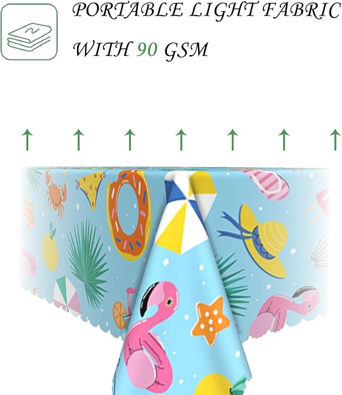 60x102 Inch Holiday Beach Rectangular Tablecloth Cartoon Tropical Flamingo Float Palm Leaf Crab Table Cloth Washable Durable Table Cover for Kids Room Dining Beach Party Patio Picnic Decor