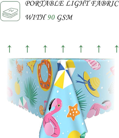 60x120 Inch Holiday Beach Rectangular Tablecloth Cartoon Tropical Flamingo Float Palm Leaf Crab Table Cloth Washable Durable Table Cover for Kids Room Dining Beach Party Patio Picnic Decor