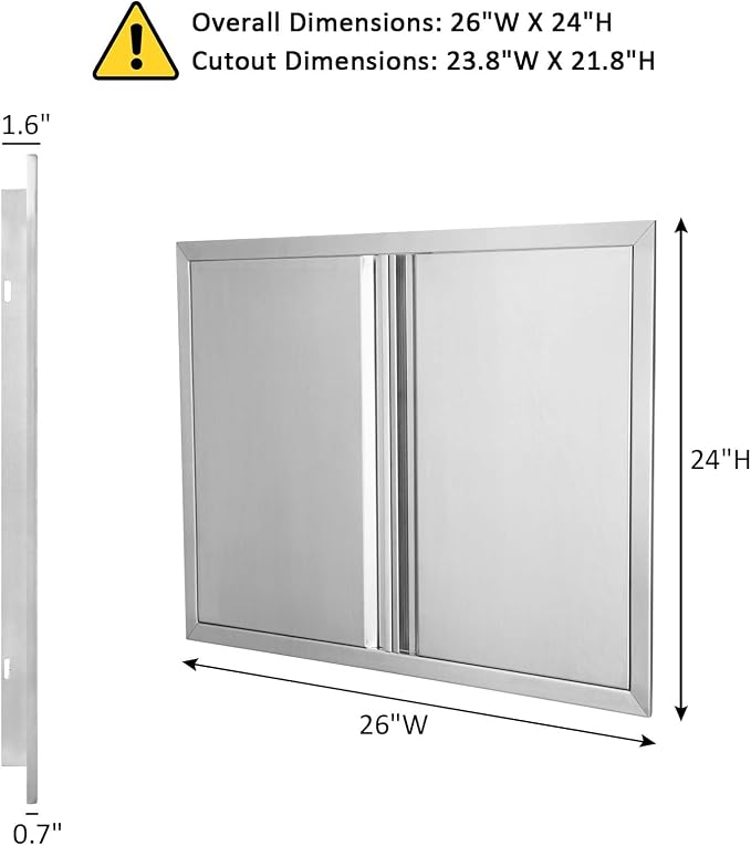 JIE JIN Outdoor Kitchen Door 26" W X 24" H Double Doors BBQ Access Door BBQ Island Door 304 Brushed Stainless Steel Flush Mount Door for Outdoor Kitchen BBQ Island Outdoor Cabinet Doors