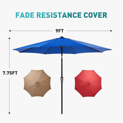 OLIXIS 9FT Patio Table Umbrella with Tilt and Crank Button & 8 Sturdy Ribs Waterproof, 9 Feet Outdoor Patio Umbrella Sun Shade for Pool, Terrace, Beach and Restaurant