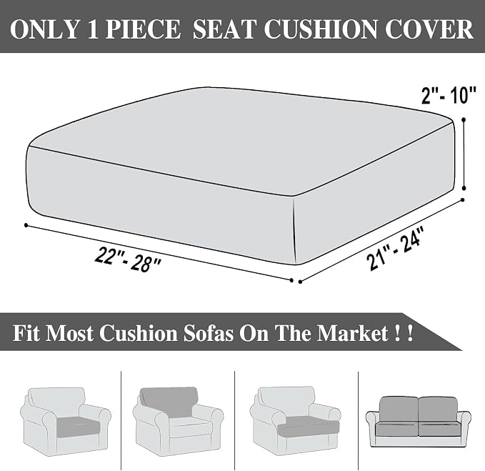 LA MEACK Couch Cushion Cover Seat Cushion Cover Stretch Armchair Cover Separate Sectional Sofa Slipcovers Furniture Protector(1 Piece for Seat or Sofa Backrest, Light Grey)