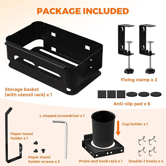 Griddle Caddy for Blackstone Griddle Accessories, Goldusk 6-in-1 Grill Accessories Storage Caddy with Cup Holder/Paper Towel Holder, BBQ Grill Organizer for Outdoor Grill Gifts for Men Dad Husband