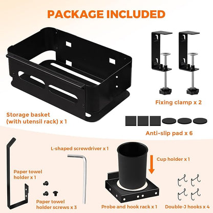 Griddle Caddy for Blackstone Griddle Accessories, Goldusk 6-in-1 Grill Accessories Storage Caddy with Cup Holder/Paper Towel Holder, BBQ Grill Organizer for Outdoor Grill Gifts for Men Dad Husband